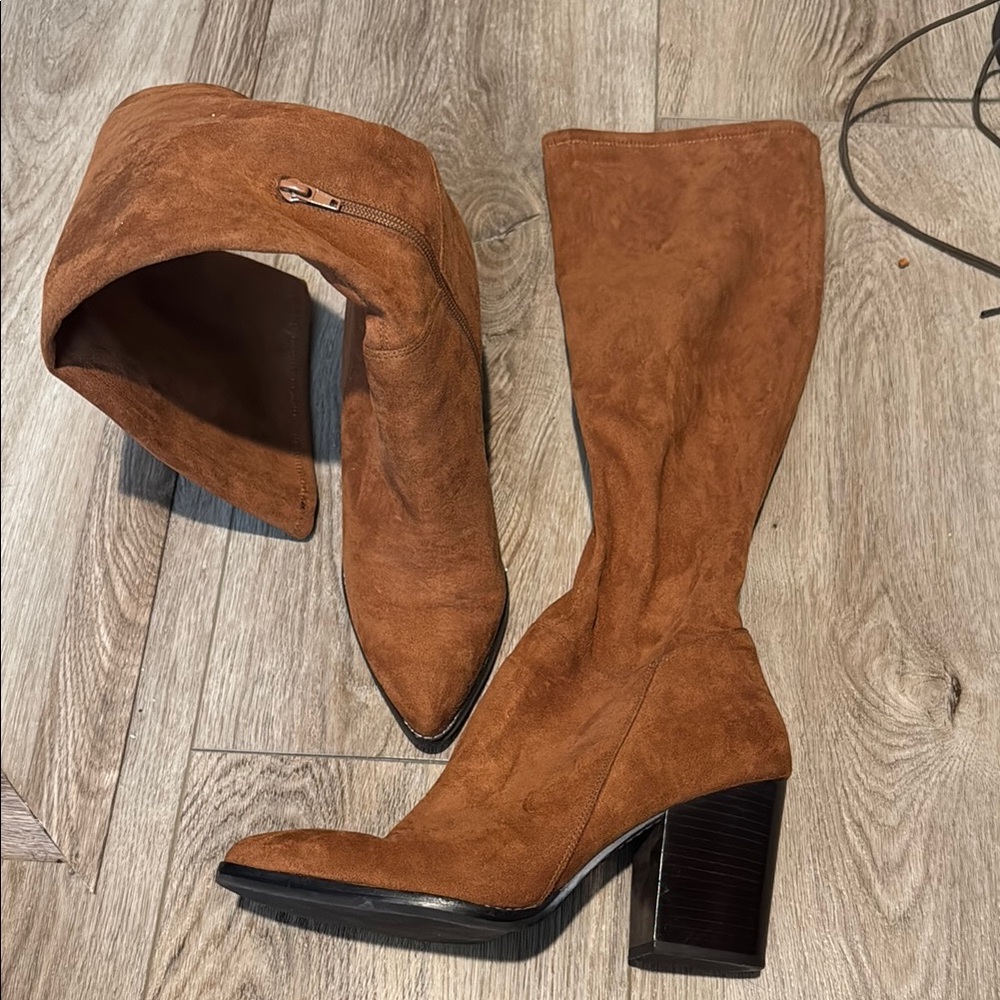 Brown Suede Knee-High Boots